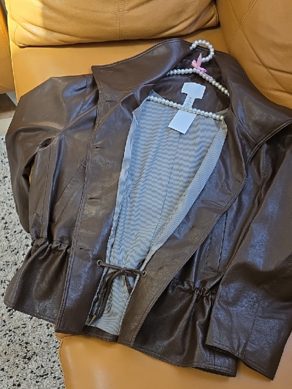H&M Brown Faux Leather Button-Front Women's Jacket - Picture 10 of 14